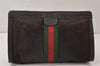 Authentic GUCCI Web Sherry Line Clutch Hand Bag Purse Suede Leather Brown 1584K