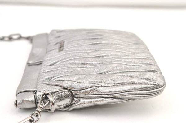 Authentic MIU MIU Matelasse Leather Chain Shoulder Cross Bag Purse Silver 1586K