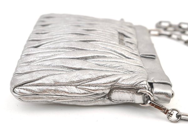 Authentic MIU MIU Matelasse Leather Chain Shoulder Cross Bag Purse Silver 1586K