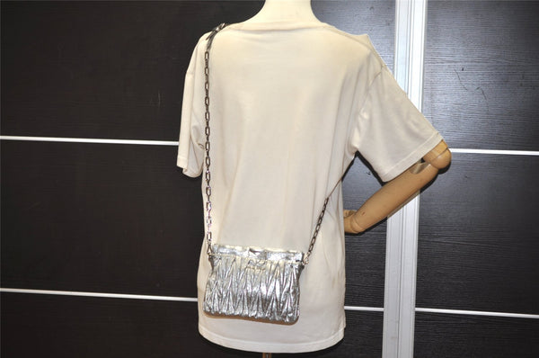 Authentic MIU MIU Matelasse Leather Chain Shoulder Cross Bag Purse Silver 1586K