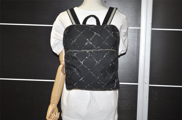 Authentic CHANEL Old Travel Line Backpack Purse Nylon Black 1587I