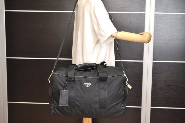 Authentic PRADA Nylon Leather 2Way Travel Boston Bag VS001S Black 1587K