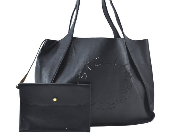 Authentic Stella McCartney Shoulder Long Tote Bag Leather Black 1588K