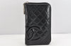 Authentic CHANEL Calf Skin Cambon Line CC Logo Long Wallet Purse Black 1591K