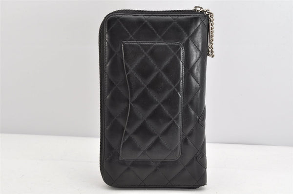 Authentic CHANEL Calf Skin Cambon Line CC Logo Long Wallet Purse Black 1591K