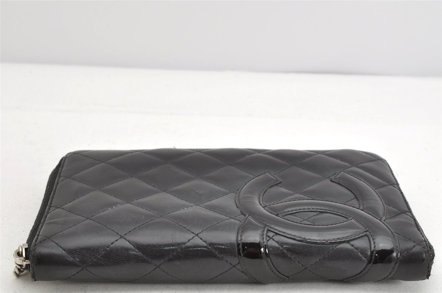 Authentic CHANEL Calf Skin Cambon Line CC Logo Long Wallet Purse Black 1591K