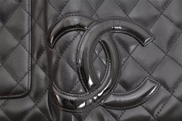 Authentic CHANEL Calf Skin Cambon Line CC Logo Long Wallet Purse Black 1591K