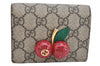 Auth GUCCI Rhinestone Cherry Bifold Wallet GG PVC Leather 476050 Brown 1593K