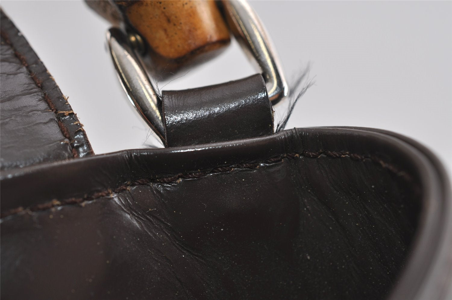 Authentic GUCCI Bamboo Shoulder Hand Bag Nylon Leather Khaki Green Brown 1594I