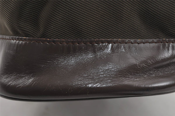 Authentic GUCCI Bamboo Shoulder Hand Bag Nylon Leather Khaki Green Brown 1594I