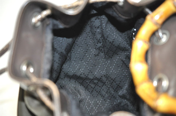 Authentic GUCCI Bamboo Shoulder Hand Bag Nylon Leather Khaki Green Brown 1594I