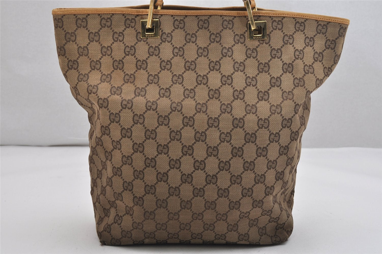 Authentic GUCCI Shoulder Tote Bag GG Canvas Leather 0021098 Brown Junk 1595K