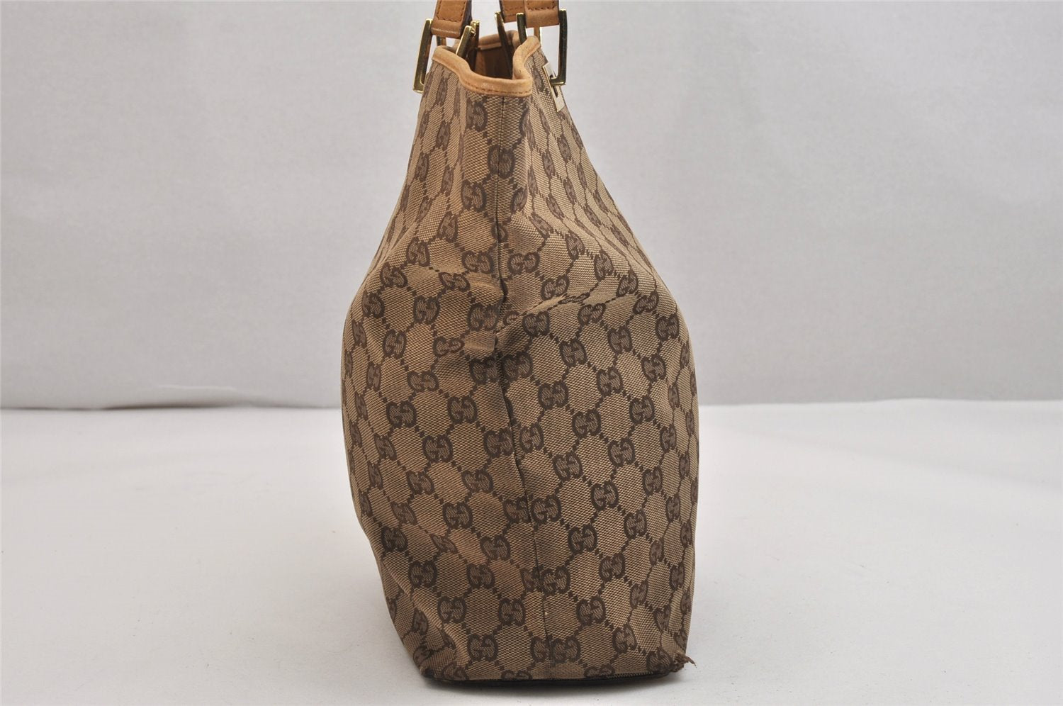 Authentic GUCCI Shoulder Tote Bag GG Canvas Leather 0021098 Brown Junk 1595K
