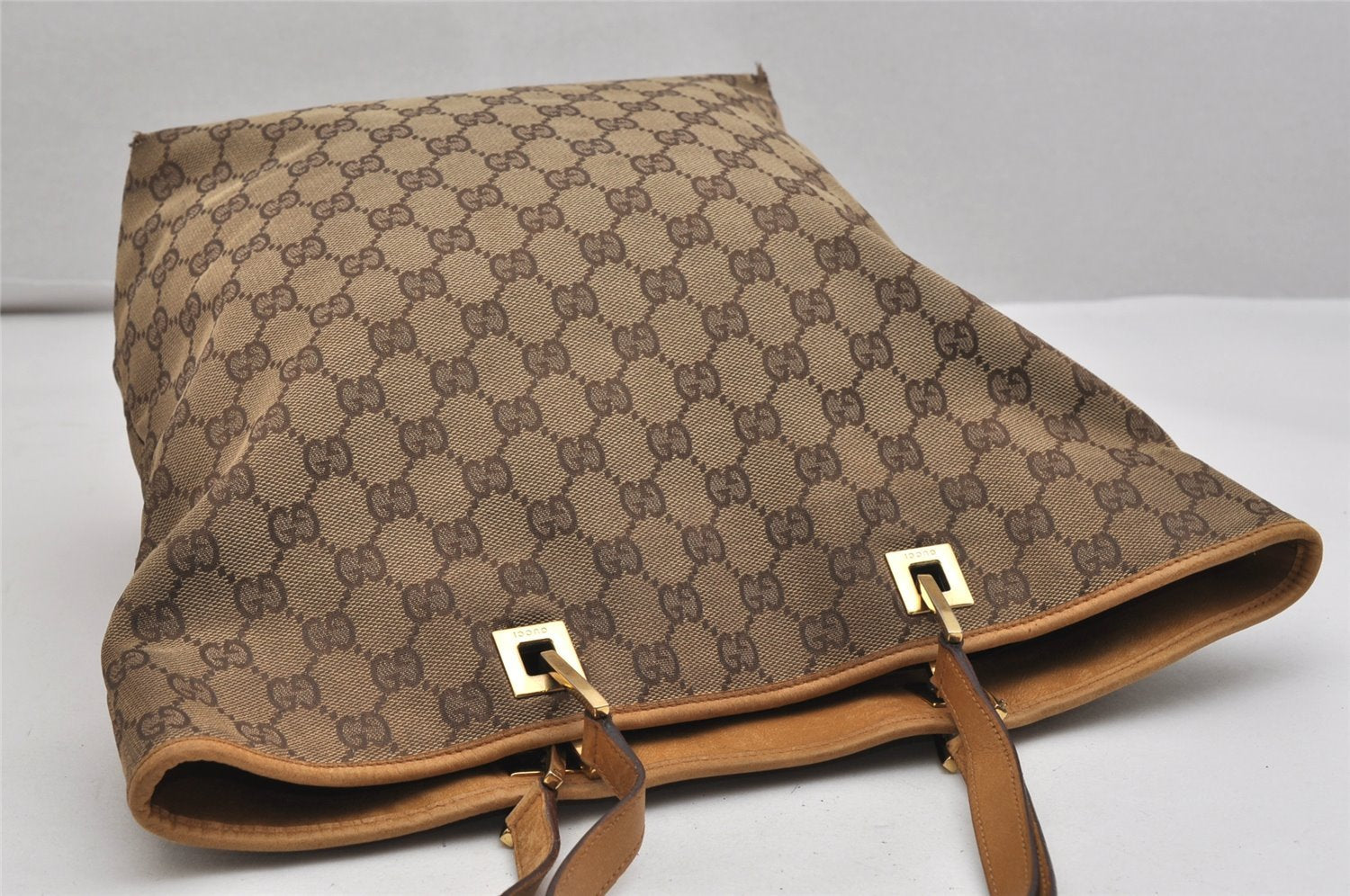 Authentic GUCCI Shoulder Tote Bag GG Canvas Leather 0021098 Brown Junk 1595K