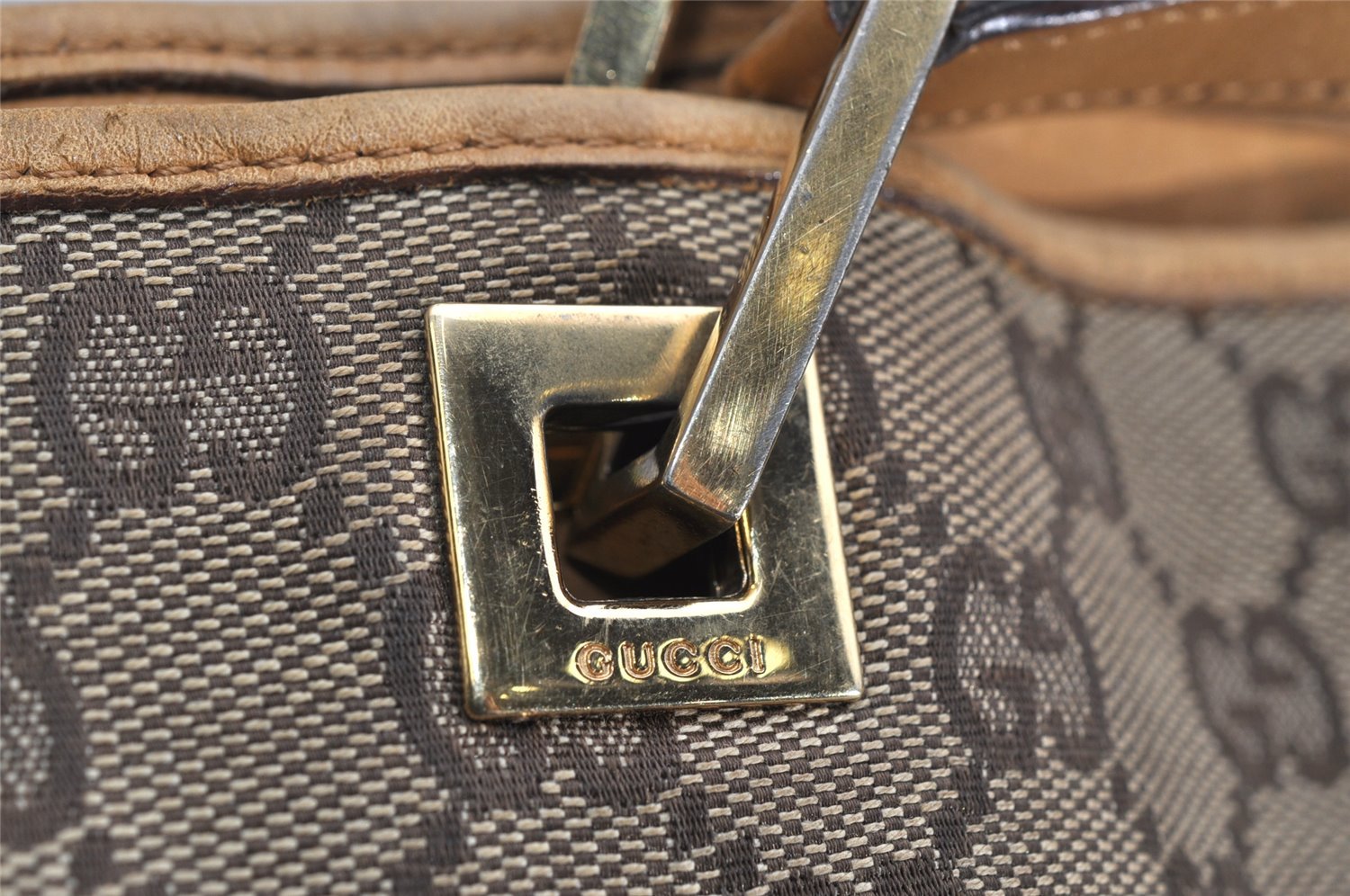 Authentic GUCCI Shoulder Tote Bag GG Canvas Leather 0021098 Brown Junk 1595K