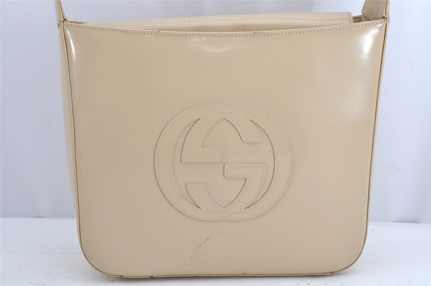 Authentic GUCCI Vintage Shoulder Bag Purse Enamel White Cream Junk 1596K