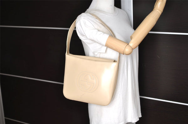 Authentic GUCCI Vintage Shoulder Bag Purse Enamel White Cream Junk 1596K