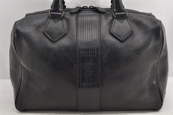 Authentic YVES SAINT LAURENT Hand Boston Bag Purse Leather Black 1600K