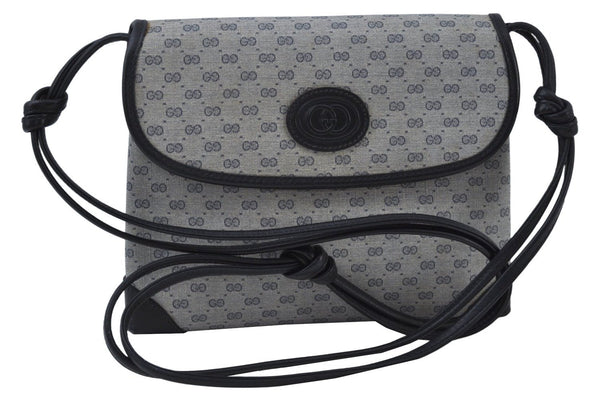 Authentic GUCCI Micro GG PVC Leather Shoulder Crossbody Bag Navy Blue Junk 1601J