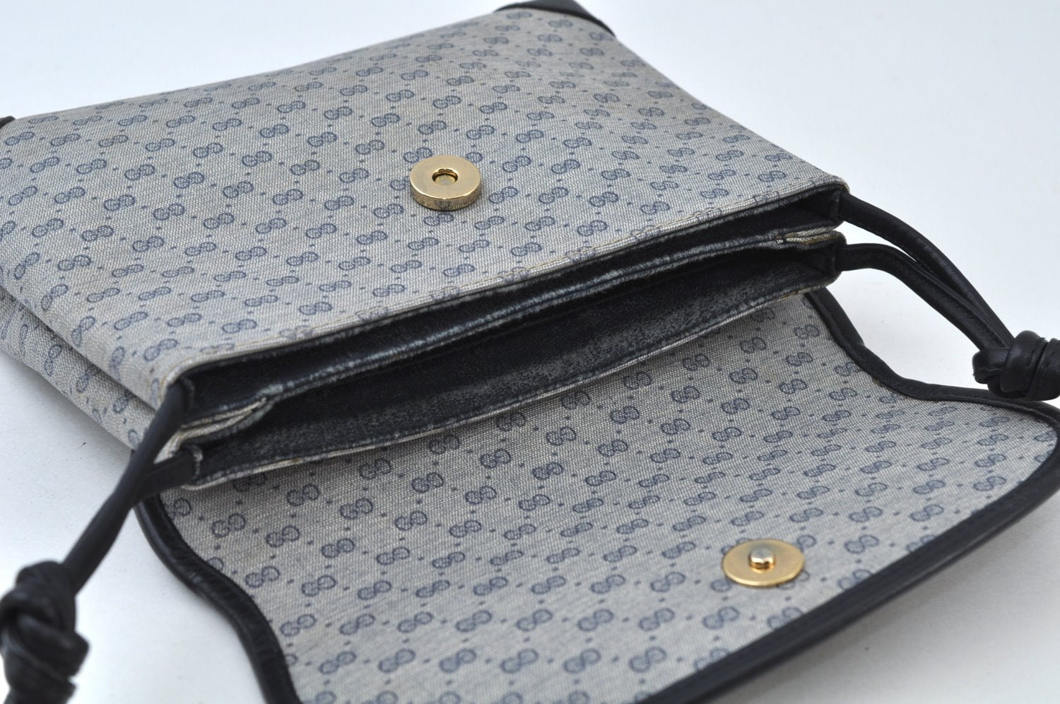 Authentic GUCCI Micro GG PVC Leather Shoulder Crossbody Bag Navy Blue Junk 1601J