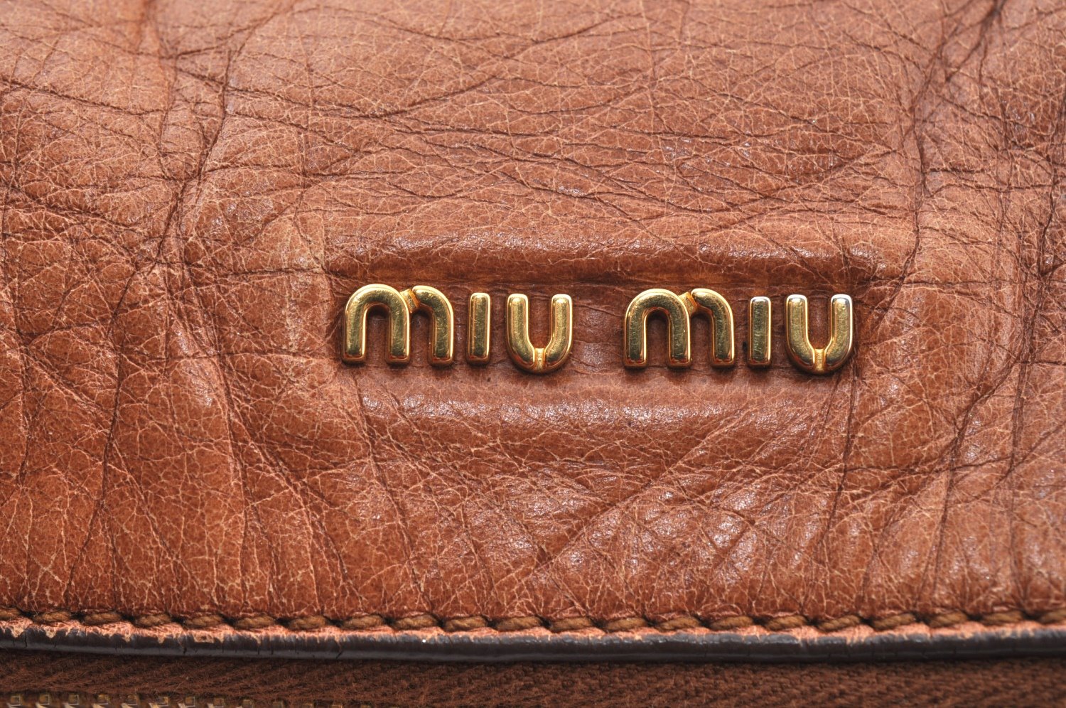 Authentic MIU MIU Ribbon Leather 2Way Shoulder Hand Bag Purse Brown 1602J