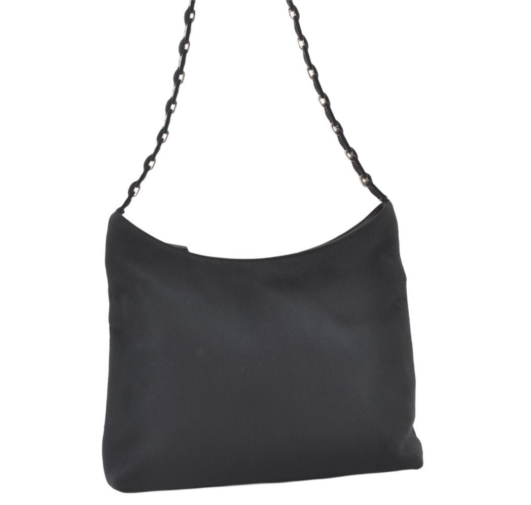 Authentic Salvatore Ferragamo Vara Chain Shoulder Bag Nylon Leather Navy 1602K