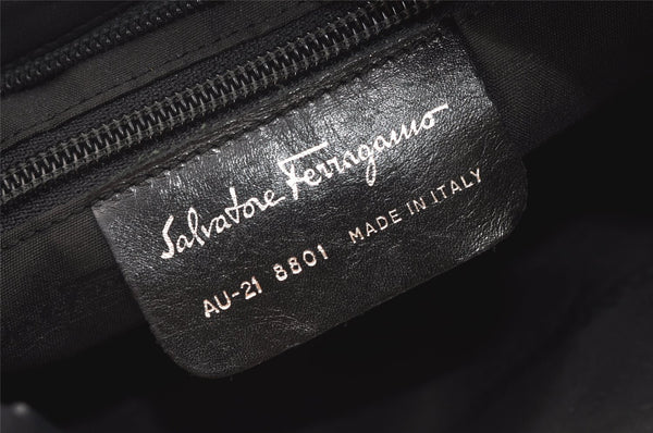 Authentic Salvatore Ferragamo Vara Chain Shoulder Bag Nylon Leather Navy 1602K