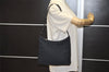 Authentic Salvatore Ferragamo Vara Chain Shoulder Bag Nylon Leather Navy 1602K