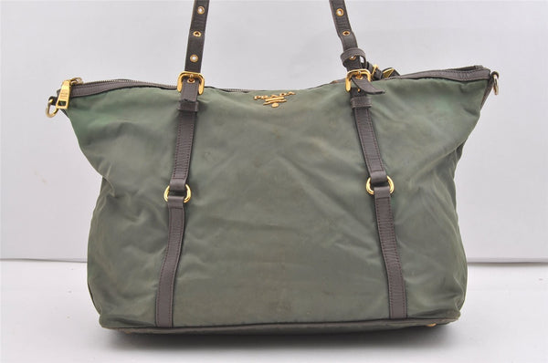 Authentic PRADA Nylon Tessuto Leather 2Way Shoulder Tote Bag Green Junk 1603J