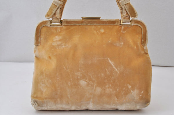 Authentic PRADA Vintage Velour Shoulder Hand Bag Purse Beige 1603K