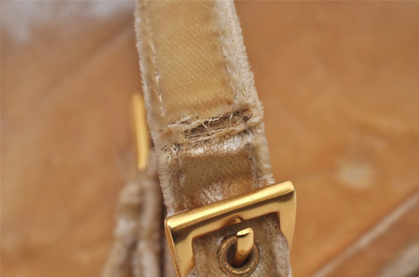 Authentic PRADA Vintage Velour Shoulder Hand Bag Purse Beige 1603K