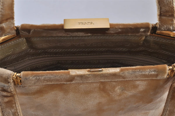 Authentic PRADA Vintage Velour Shoulder Hand Bag Purse Beige 1603K