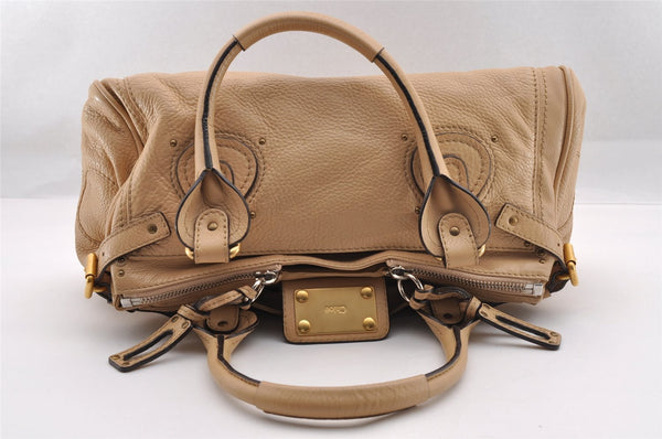 Authentic Chloe Paddington Vintage Leather Shoulder Hand Bag Purse Beige 1604I