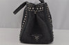 Authentic PRADA Canapa SS Bijou Denim 2Way Shoulder Hand Bag Black 1605J