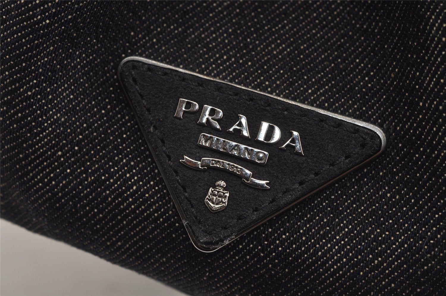 Authentic PRADA Canapa SS Bijou Denim 2Way Shoulder Hand Bag Black 1605J