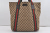 Authentic GUCCI Web Sherry Line Tote Bag GG Canvas Leather 189669 Brown 1606J