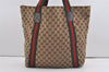 Authentic GUCCI Web Sherry Line Tote Bag GG Canvas Leather 189669 Brown 1606J