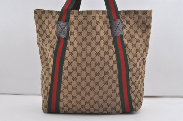 Authentic GUCCI Web Sherry Line Tote Bag GG Canvas Leather 189669 Brown 1606J