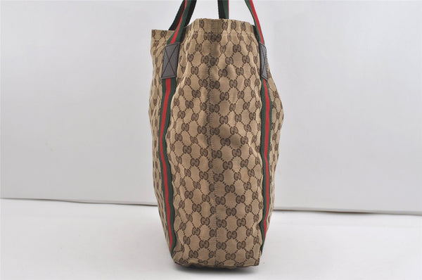 Authentic GUCCI Web Sherry Line Tote Bag GG Canvas Leather 189669 Brown 1606J
