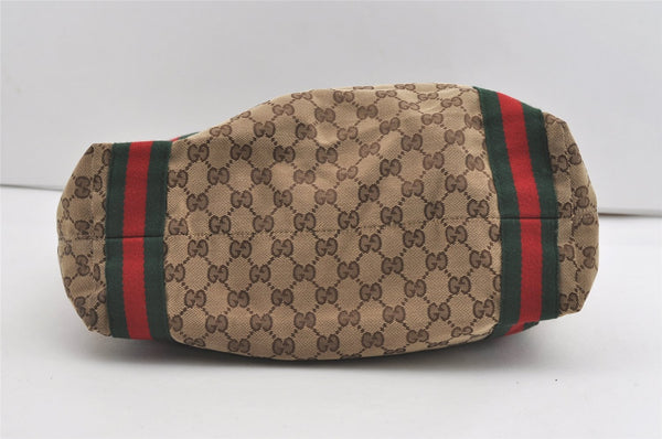 Authentic GUCCI Web Sherry Line Tote Bag GG Canvas Leather 189669 Brown 1606J