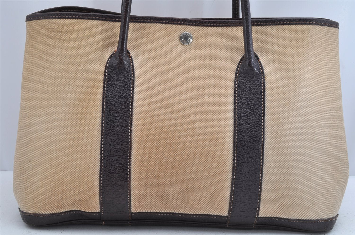 Authentic HERMES Garden Party PM Tote Hand Bag Leather Beige Brown 1606K
