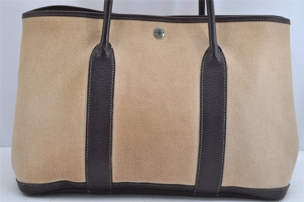 Authentic HERMES Garden Party PM Tote Hand Bag Leather Beige Brown 1606K