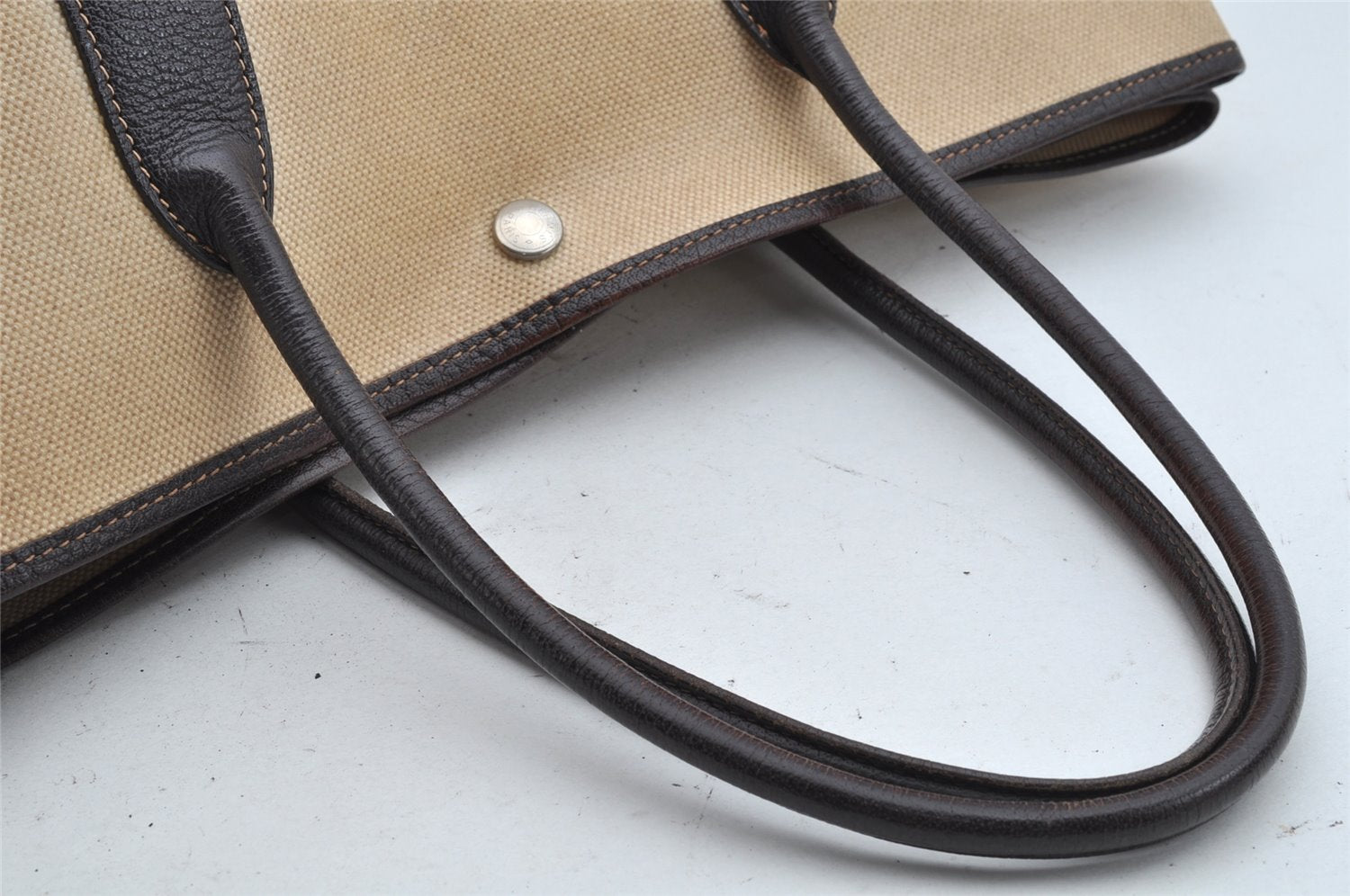 Authentic HERMES Garden Party PM Tote Hand Bag Leather Beige Brown 1606K