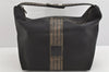 Authentic FENDI Pequin Vanity Case Hand Bag Pouch PVC Black Brown Junk 1607K