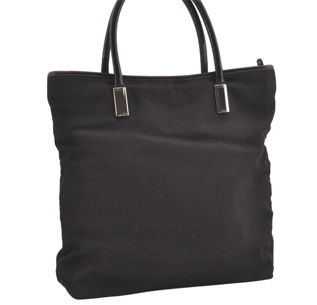 Authentic GUCCI Vintage Shoulder Tote Bag Nylon Leather Brown 1608J