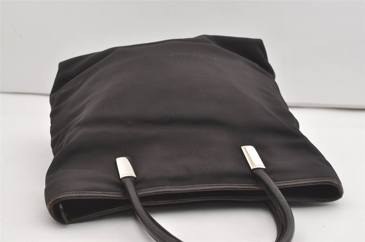 Authentic GUCCI Vintage Shoulder Tote Bag Nylon Leather Brown 1608J