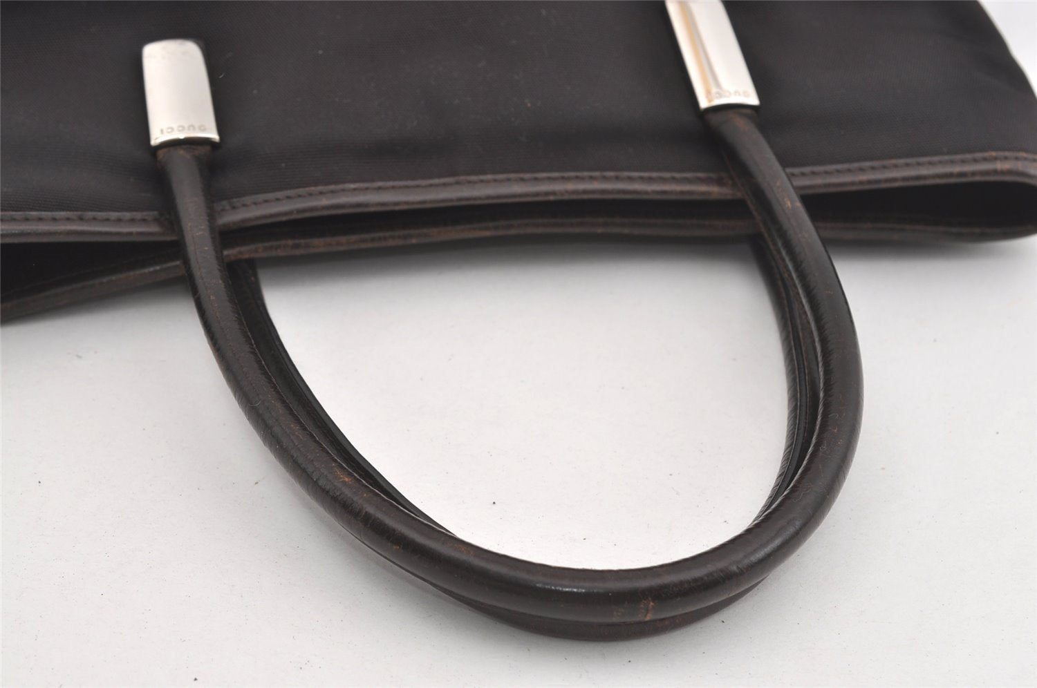 Authentic GUCCI Vintage Shoulder Tote Bag Nylon Leather Brown 1608J