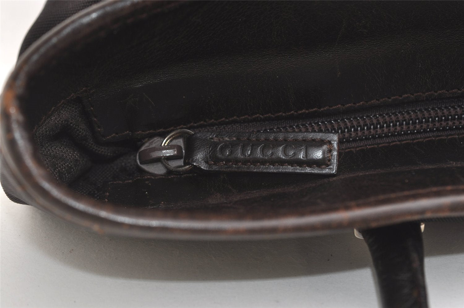 Authentic GUCCI Vintage Shoulder Tote Bag Nylon Leather Brown 1608J