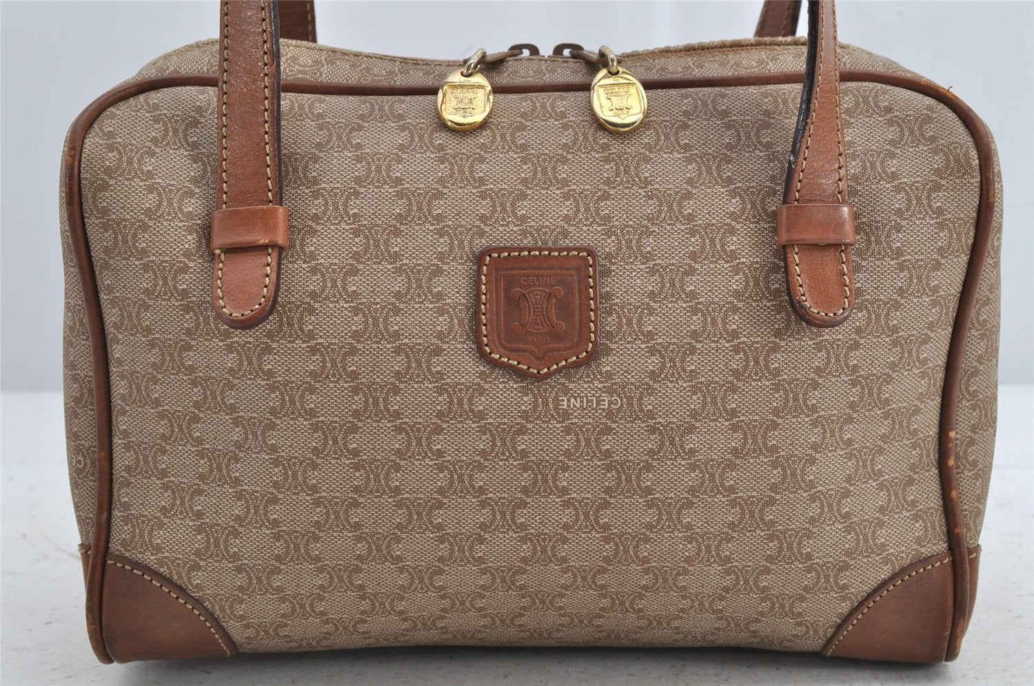 Authentic CELINE Macadam Blason Shoulder Hand Bag Purse PVC Leather Beige 1608K
