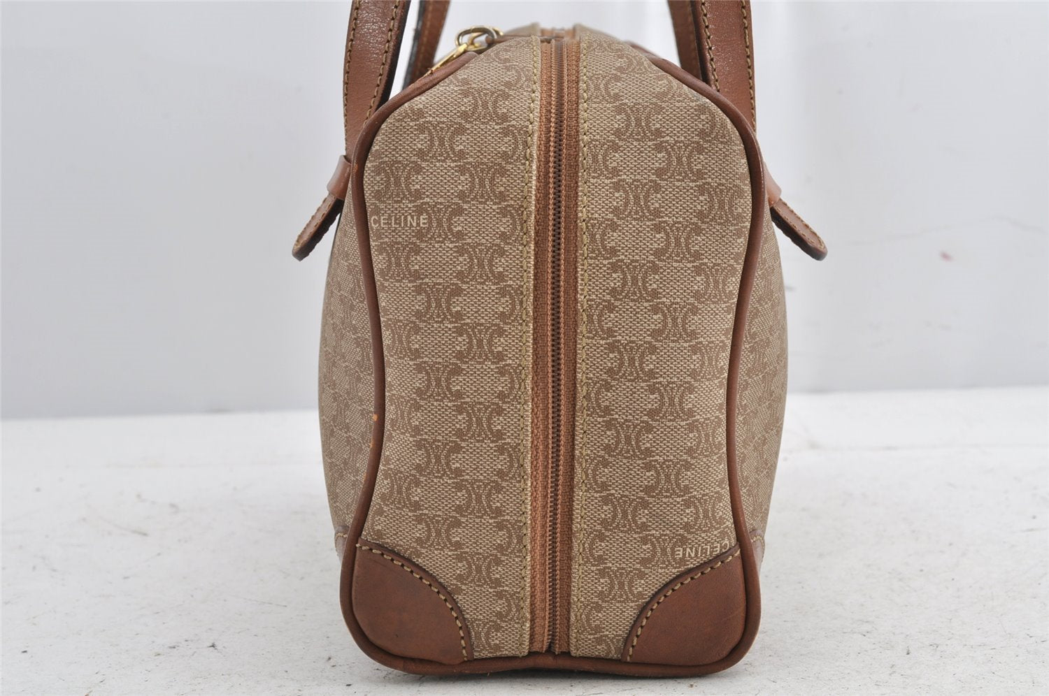 Authentic CELINE Macadam Blason Shoulder Hand Bag Purse PVC Leather Beige 1608K